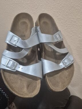Birkenstock Silver Metallic Double-Strap Salina Sandals
